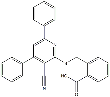 2-{[(3-cyano-4,6-diphenyl-2-pyridinyl)sulfanyl]methyl}benzoic acid Struktur