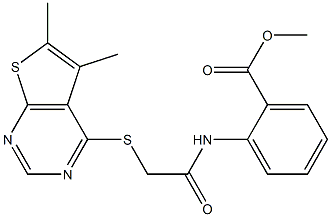 methyl 2-({[(5,6-dimethylthieno[2,3-d]pyrimidin-4-yl)sulfanyl]acetyl}amino)benzoate Struktur