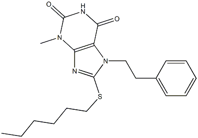 8-(hexylsulfanyl)-3-methyl-7-(2-phenylethyl)-3,7-dihydro-1H-purine-2,6-dione Struktur