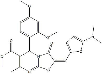 methyl 5-(2,4-dimethoxyphenyl)-2-{[5-(dimethylamino)-2-furyl]methylene}-7-methyl-3-oxo-2,3-dihydro-5H-[1,3]thiazolo[3,2-a]pyrimidine-6-carboxylate Struktur