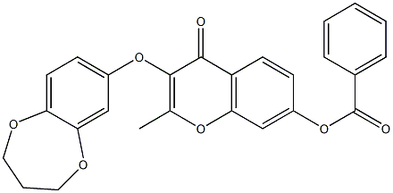 3-(3,4-dihydro-2H-1,5-benzodioxepin-7-yloxy)-2-methyl-4-oxo-4H-chromen-7-yl benzoate Struktur