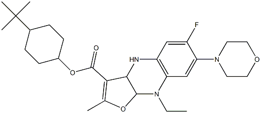 4-tert-butylcyclohexyl 9-ethyl-6-fluoro-2-methyl-7-(4-morpholinyl)-3a,4,9,9a-tetrahydrofuro[2,3-b]quinoxaline-3-carboxylate Struktur