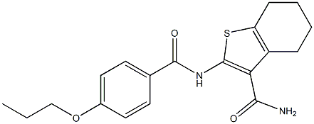 2-[(4-propoxybenzoyl)amino]-4,5,6,7-tetrahydro-1-benzothiophene-3-carboxamide Struktur