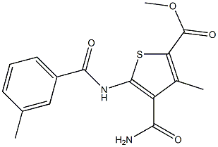 methyl 4-(aminocarbonyl)-3-methyl-5-[(3-methylbenzoyl)amino]thiophene-2-carboxylate Struktur