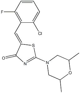 5-(2-chloro-6-fluorobenzylidene)-2-(2,6-dimethyl-4-morpholinyl)-1,3-thiazol-4(5H)-one Struktur