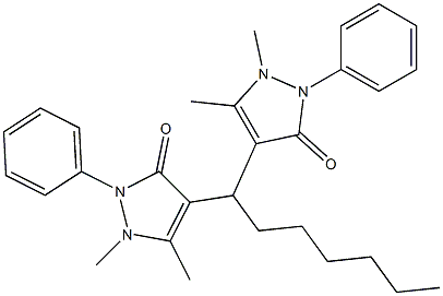 4-[1-(1,5-dimethyl-3-oxo-2-phenyl-2,3-dihydro-1H-pyrazol-4-yl)heptyl]-1,5-dimethyl-2-phenyl-1,2-dihydro-3H-pyrazol-3-one Struktur