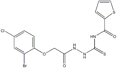 N-({2-[2-(2-bromo-4-chlorophenoxy)acetyl]hydrazino}carbothioyl)-2-thiophenecarboxamide Struktur