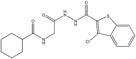 N-(2-{2-[(3-chloro-1-benzothiophen-2-yl)carbonyl]hydrazino}-2-oxoethyl)cyclohexanecarboxamide Struktur