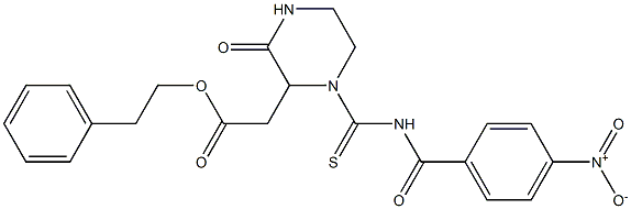 phenethyl 2-(1-{[(4-nitrobenzoyl)amino]carbothioyl}-3-oxo-2-piperazinyl)acetate Struktur