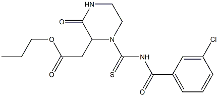 propyl 2-(1-{[(3-chlorobenzoyl)amino]carbothioyl}-3-oxo-2-piperazinyl)acetate Struktur