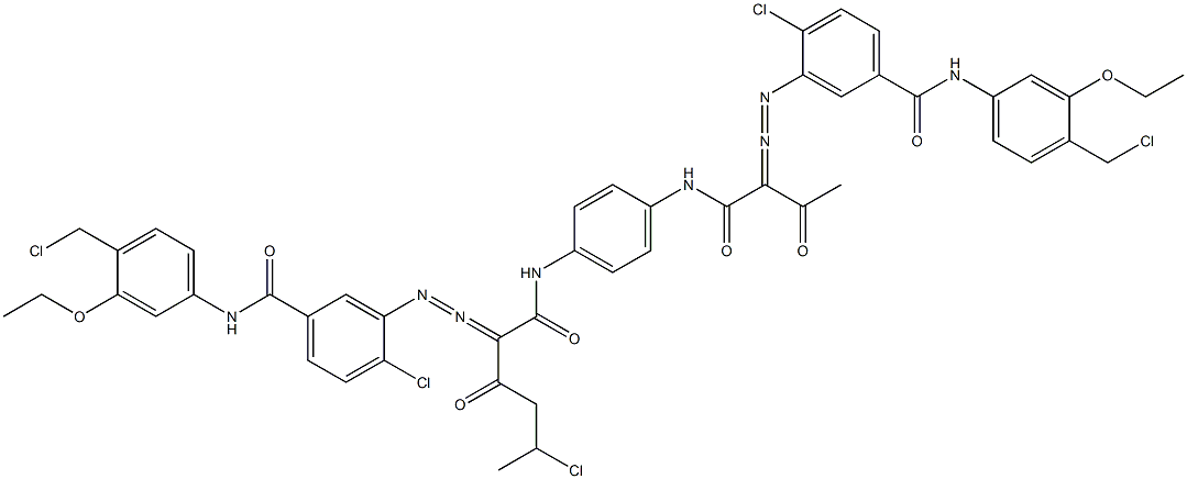 3,3'-[2-(1-Chloroethyl)-1,4-phenylenebis[iminocarbonyl(acetylmethylene)azo]]bis[N-[4-(chloromethyl)-3-ethoxyphenyl]-4-chlorobenzamide] Struktur