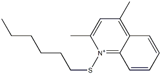 1-Hexylthio-2,4-dimethylquinolinium Struktur