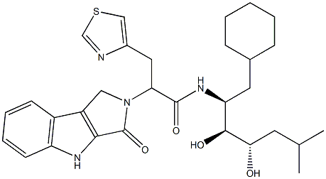 3-(4-Thiazolyl)-2-[(1,2,3,4-tetrahydro-3-oxopyrrolo[3,4-b]indol)-2-yl]-N-[(1S,2S,3S)-1-cyclohexylmethyl-2,3-dihydroxy-5-methylhexyl]propionamide Struktur