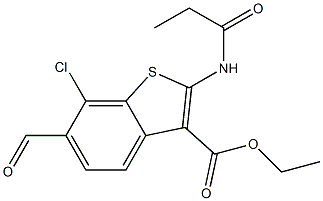 2-(Propanoylamino)-6-formyl-7-chlorobenzo[b]thiophene-3-carboxylic acid ethyl ester Struktur