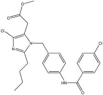 2-Butyl-4-chloro-1-[4-[4-chlorobenzoylamino]benzyl]-1H-imidazole-5-acetic acid methyl ester Struktur