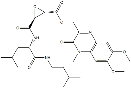 [2S,3S,(+)]-3-[[(S)-3-Methyl-1-(3-methylbutylcarbamoyl)butyl]carbamoyl]oxirane-2-carboxylic acid [(1-methyl-6,7-dimethoxy-2-oxo-1,2-dihydroquinoxaline)-3-yl]methyl ester Struktur