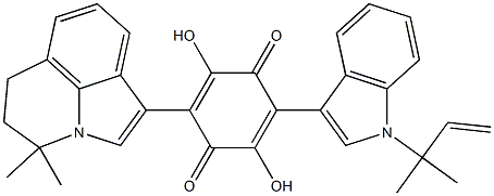 2-[1-(1,1-Dimethyl-2-propenyl)-1H-indol-3-yl]-5-[[4,4-dimethyl-5,6-dihydro-4H-pyrrolo[3,2,1-ij]quinolin]-1-yl]-3,6-dihydroxy-1,4-benzoquinone Struktur