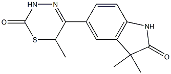 3,3-Dimethyl-5-[(3,6-dihydro-6-methyl-2-oxo-2H-1,3,4-thiadiazin)-5-yl]-1H-indol-2(3H)-one Struktur