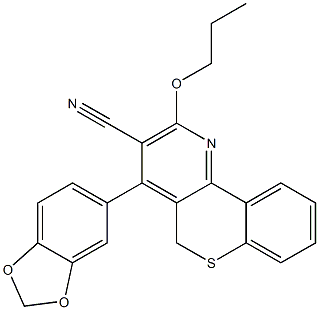 2-Propoxy-4-[3,4-(methylenebisoxy)phenyl]-5H-[1]benzothiopyrano[4,3-b]pyridine-3-carbonitrile Struktur