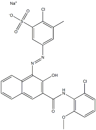 2-Chloro-3-methyl-5-[[3-[[(2-chloro-6-methoxyphenyl)amino]carbonyl]-2-hydroxy-1-naphtyl]azo]benzenesulfonic acid sodium salt Struktur