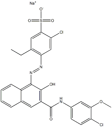 2-Chloro-5-ethyl-4-[[3-[[(4-chloro-3-methoxyphenyl)amino]carbonyl]-2-hydroxy-1-naphtyl]azo]benzenesulfonic acid sodium salt Struktur