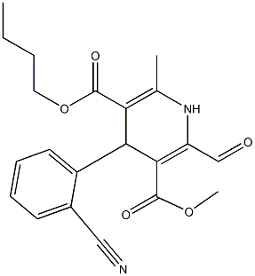 4-(2-Cyano-phenyl)-2-formyl-6-methyl-1,4-dihydropyridine-3,5-dicarboxylic acid 3-methyl 5-butyl ester Struktur