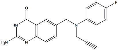 2-Amino-6-[N-(4-fluorophenyl)-N-(2-propynyl)aminomethyl]quinazolin-4(3H)-one Struktur