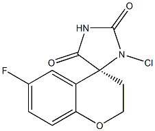 (4S)-6-Fluoro-2,3-dihydro-3'-chlorospiro[4H-1-benzopyran-4,4'-imidazolidine]-2',5'-dione Struktur