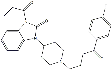 1-[1-[3-(p-Fluorobenzoyl)propyl]-4-piperidyl]-3-propionyl-1H-benzimidazol-2(3H)-one Struktur