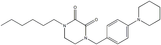 1-Hexyl-4-(4-piperidinobenzyl)-2,3-piperazinedione Struktur