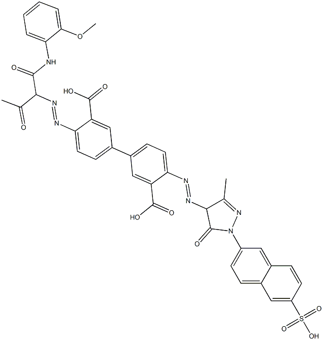 4-[[[4,5-Dihydro-3-methyl-5-oxo-1-(6-sulfo-2-naphthalenyl)-1H-pyrazol]-4-yl]azo]-4'-[[1-[[(2-methoxyphenyl)amino]carbonyl]-2-oxopropyl]azo][1,1'-biphenyl]-3,3'-dicarboxylic acid Struktur