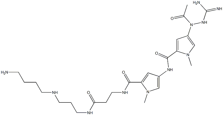 4-[[4-[(Amidinoamino)acetylamino]-1-methyl-1H-pyrrol-2-yl]carbonylamino]-N-[3-[[3-[(4-aminobutyl)amino]propyl]amino]-3-oxopropyl]-1-methyl-1H-pyrrole-2-carboxamide Struktur