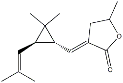 (3E)-Dihydro-5-methyl-3-[[(1R,2R)-3,3-dimethyl-2-(2-methyl-1-propenyl)cyclopropan-1-yl]methylene]furan-2(3H)-one Struktur