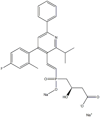 (3R)-4-[[(E)-2-[4-(4-Fluoro-2-methylphenyl)-2-isopropyl-6-phenyl-3-pyridinyl]ethenyl]sodiooxyphosphinyl]-3-hydroxybutyric acid sodium salt Struktur