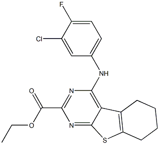 5,6,7,8-Tetrahydro-4-(4-fluoro-3-chlorophenylamino)[1]benzothieno[2,3-d]pyrimidine-2-carboxylic acid ethyl ester Struktur