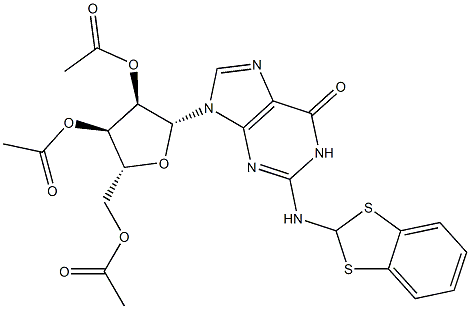 N-(1,3-Benzodithiol-2-yl)-2'-O,3'-O,5'-O-triacetylguanosine Struktur