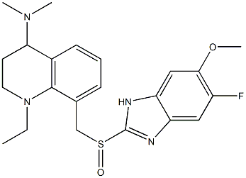 1-Ethyl-1,2,3,4-tetrahydro-4-dimethylamino-8-(5-fluoro-6-methoxy-1H-benzimidazol-2-ylsulfinylmethyl)quinoline Struktur