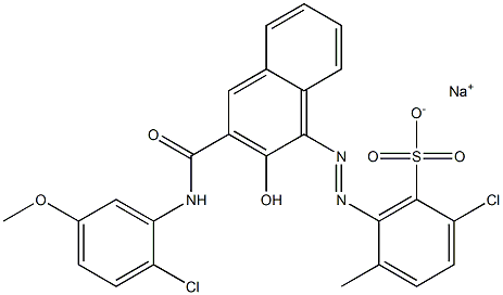 2-Chloro-5-methyl-6-[[3-[[(2-chloro-5-methoxyphenyl)amino]carbonyl]-2-hydroxy-1-naphtyl]azo]benzenesulfonic acid sodium salt Struktur