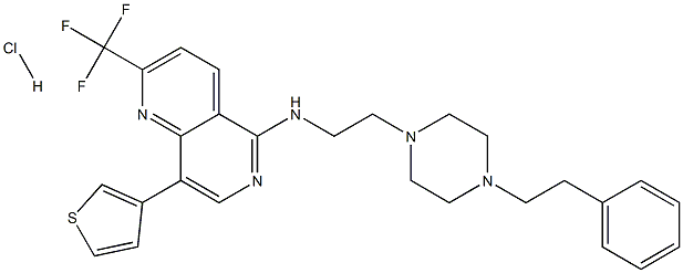 N-(2-[4-(2-PHENYLETHYL)PIPERAZIN-1-YL]ETHYL)-8-(3-THIENYL)-2-(TRIFLUOROMETHYL)-1,6-NAPHTHYRIDIN-5-AMINE HYDROCHLORIDE Struktur