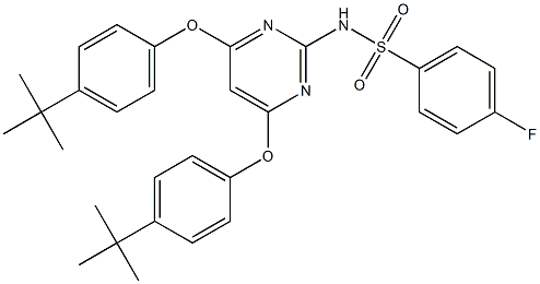 N-{4,6-bis[4-(tert-butyl)phenoxy]-2-pyrimidinyl}-4-fluorobenzenesulfonamide Struktur