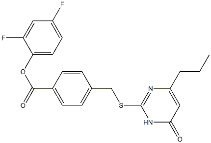 2,4-difluorophenyl 4-{[(6-oxo-4-propyl-1,6-dihydropyrimidin-2-yl)thio]methyl}benzoate Struktur