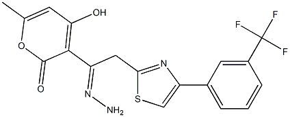 4-hydroxy-6-methyl-3-(2-{4-[3-(trifluoromethyl)phenyl]-1,3-thiazol-2-yl}ethanehydrazonoyl)-2H-pyran-2-one Struktur