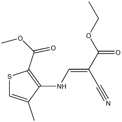 methyl 3-[(2-cyano-3-ethoxy-3-oxoprop-1-enyl)amino]-4-methylthiophene-2-carboxylate Struktur