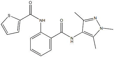 N2-(2-{[(1,3,5-trimethyl-1H-pyrazol-4-yl)amino]carbonyl}phenyl)thiophene-2-carboxamide Struktur