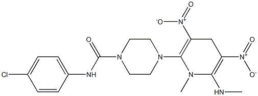 N-(4-chlorophenyl)-4-[1-methyl-6-(methylamino)-3,5-dinitro-1,4-dihydro-2-pyridinyl]tetrahydro-1(2H)-pyrazinecarboxamide Struktur