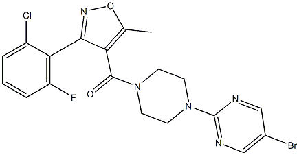 [4-(5-bromo-2-pyrimidinyl)piperazino][3-(2-chloro-6-fluorophenyl)-5-methyl-4-isoxazolyl]methanone Struktur