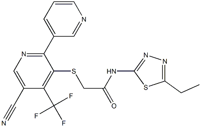 2-{[5-cyano-4-(trifluoromethyl)-2,3'-bipyridin-6-yl]thio}-N-(5-ethyl-1,3,4-thiadiazol-2-yl)acetamide Struktur