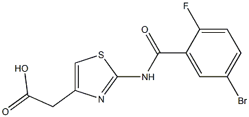 2-{2-[(5-bromo-2-fluorobenzene)amido]-1,3-thiazol-4-yl}acetic acid Struktur