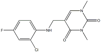 5-{[(2-chloro-4-fluorophenyl)amino]methyl}-1,3-dimethyl-1,2,3,4-tetrahydropyrimidine-2,4-dione Struktur