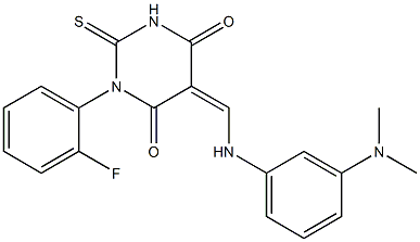 5-{[3-(dimethylamino)anilino]methylene}-1-(2-fluorophenyl)-2-thioxodihydro-4,6(1H,5H)-pyrimidinedione Struktur